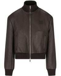 Miu Miu - Long-Sleeved Leather Jacket - Lyst