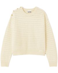 Ganni - Button-Detail Crewneck Jumper - Lyst