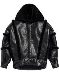 Balenciaga - High Collar Leather Jacket With Shearling Details And Lining - Lyst
