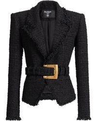Balmain - Belted Tweed Jacket - Lyst