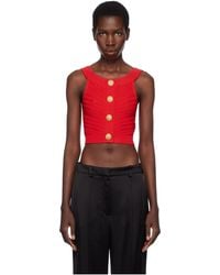 Balmain - Buttoned Boatneck Knit Cropped Tank Top - Lyst