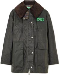 Barbour - Ganni Hooded Corduroy-Trimmed Checked Waxed-Cotton Jacket - Lyst