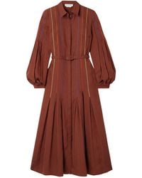 Gabriela Hearst - Aleka Belted Embroidered Linen Midi Shirt Dress - Lyst