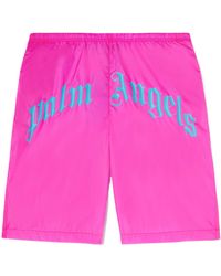 Palm Angels - Curved Logo Elastic Waist Swim Shorts - Lyst