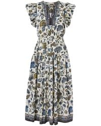 Ulla Johnson - Kairi Gathered Cotton-Blend Midi Dress - Lyst