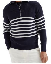 Brunello Cucinelli - Half-Zip English Rib Striped Jumper - Lyst