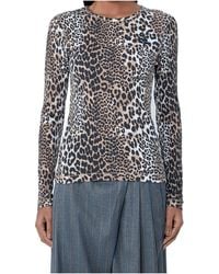 Ganni - Leopard Printed Long Sleeve Top - Lyst
