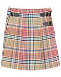 Vivienne Westwood - Wool Plaid Pleated Skirt Buckle Frayed Hem - Lyst