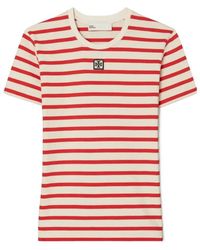 Tory Burch - Striped Embroidered T-Shirt - Lyst