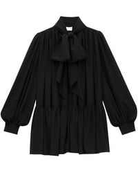 Saint Laurent - Pussy-Bow Gathered Silk Crepe De Chine Mini Dress - Lyst