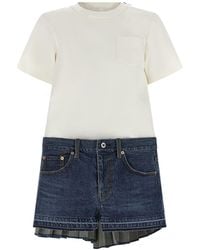 Sacai - Pleated-Back Crewneck Denim Dress - Lyst