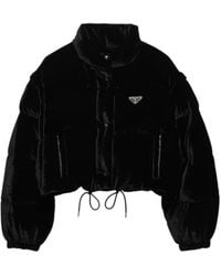 Prada - Convertible Cropped Velvet Down Jacket - Lyst