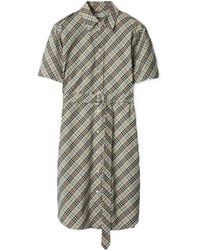 Burberry - Checked Belted Shirt Mini Dress - Lyst
