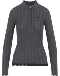 Prada - Long-Sleeved Knitted Polo Top - Lyst