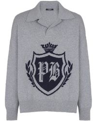 Balmain - College Emblem Polo Sweater - Lyst