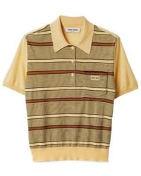 Miu Miu - Short-Sleeved Striped Knitted Polo Shirt - Lyst