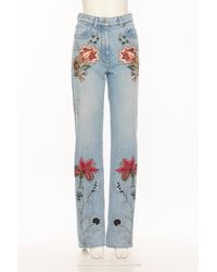 Valentino - Floral Embroidered Straight Leg Jeans - Lyst