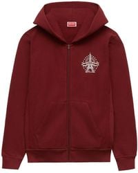 KENZO - Eiffel Tower Logo Embroidered Drawstring Hoodie - Lyst