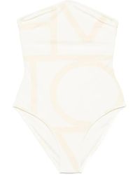 TOTEME - Totême Monogram Strapless Stretched Swimsuit - Lyst
