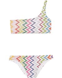 Missoni - One-Shoulder Striped Metallic Crochet-Knit Bikini - Lyst