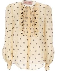 Valentino - Polka Dot-Printed Puff-Sleeved Blouse - Lyst