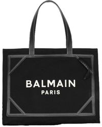 Balmain - B-Army 42 Monogrammed Canvas And Smooth Leather Tote Bag - Lyst