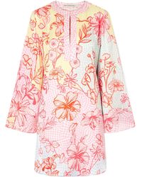 Mary Katrantzou - Checked Floral-Print Satin Midi Dress - Lyst
