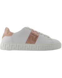 Versace - Greca Embellished Lace-Up Sneakers - Lyst