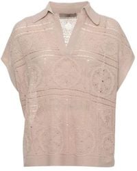 D.exterior - Lace Knit Sleeveless Polo Top - Lyst