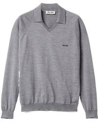 Miu Miu - Logo-Embroidered Polo Jumper - Lyst