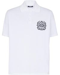 Balmain - Cotton Crest Print Polo Shirt - Lyst