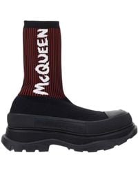 McQueen - Logo Intarsia High Ankle Sock Boots - Lyst