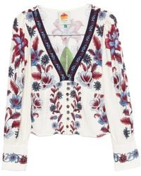 FARM Rio - Floral Printed V-Neck Long-Sleeved Blouse - Lyst