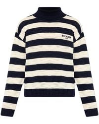 Balmain - Striped Logo Turtleneck Knitted Sweater - Lyst