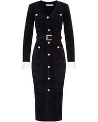 Self-Portrait - Belted Buttoned Midi Dress - Lyst