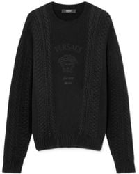 Versace - Medusa Logo-Embroidered Cable-Knitted Jumper - Lyst