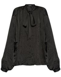 Balenciaga - Satin Blouse With Bow And Cut-Out Sleeves - Lyst