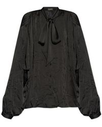 Balenciaga - Satin Blouse With Bow And Cut-Out Sleeves - Lyst
