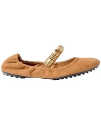 Tod's - Golden-Ring Detail Suede Ballet Flats - Lyst