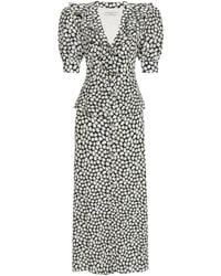 Alessandra Rich - Floral Printed V-Neck Midi Dress - Lyst
