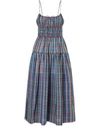 Doen - Gathered Checked Organic Cotton Midi Dress - Lyst