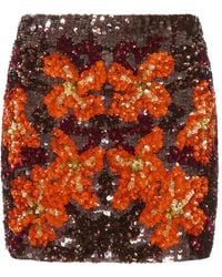 P.A.R.O.S.H. - Sequin-Embellished Floral Print Mini Skirt - Lyst