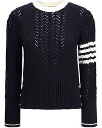 Thom Browne - Pointelle Stripe Detailed Knitted Jumper - Lyst