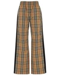 Burberry - Check Cotton Wide-Leg Trousers With Contrasting Side Stripes - Lyst