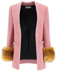 Saint Laurent - Faux-Fur Detail Fitted Jacket - Lyst