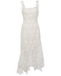 Oscar de la Renta - Floral Lace-Trimmed Tweed Midi Dress - Lyst