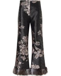 Anna Sui - Plush-Trimmed Arcadia Brocade Flared Pants - Lyst