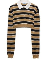 Prada - Cropped Striped Silk Polo Shirt - Lyst