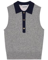 Ganni - Polo-Collar Sleeveless Top - Lyst