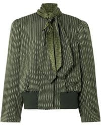Dries Van Noten - Tie-Neck Printed Satin-Trimmed Twill Bomber Jacket - Lyst